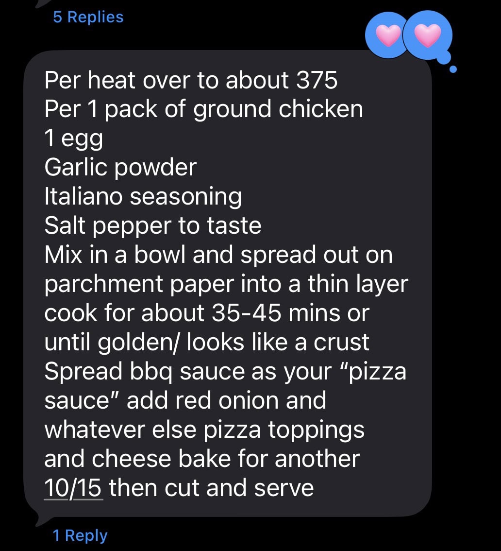 Step-by-step recipe for high protein chicken pizza with ground chicken and cheese.
